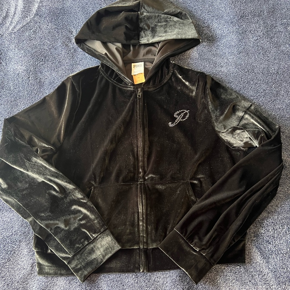 PINK Victoria's Secret Black Velvet Zip-Up